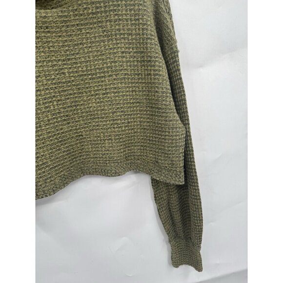 Free People Waffle Knit Cropped Top Women Small Green Oversized Lagenlook Boho - Picture 8 of 12